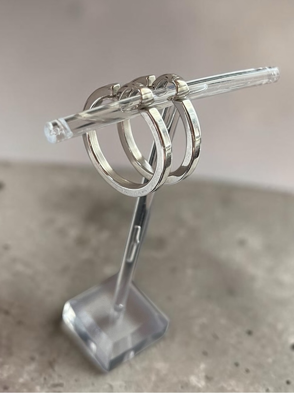 Crown Trifari Silver Tone Hoop Clip On Earrings